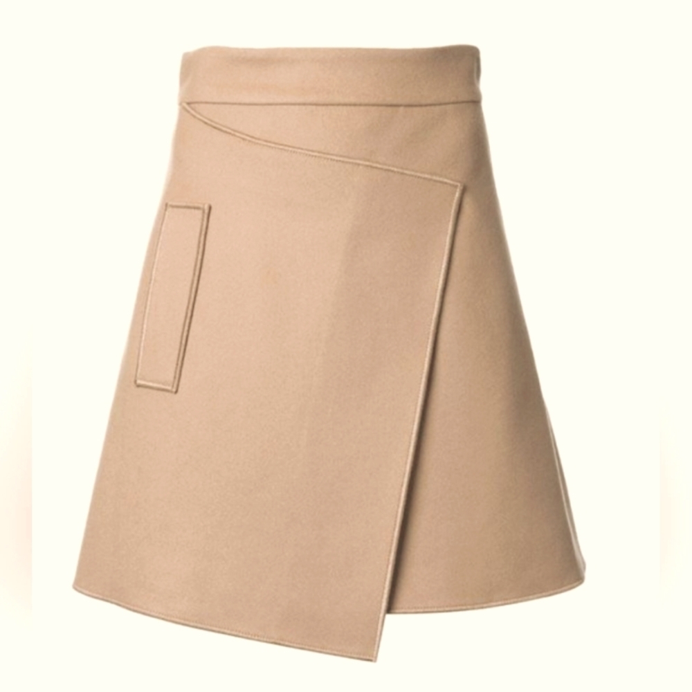 CARVEN Jupe Courte wool wrap skirt tan camel